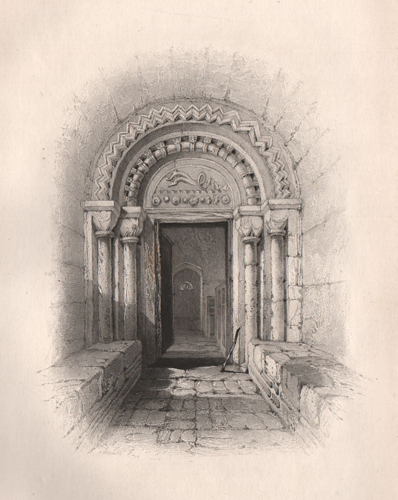 Doorway AUSTERFIELD Church, Yorkshire. Pilgrim fathers. BARTLETT 1854 print